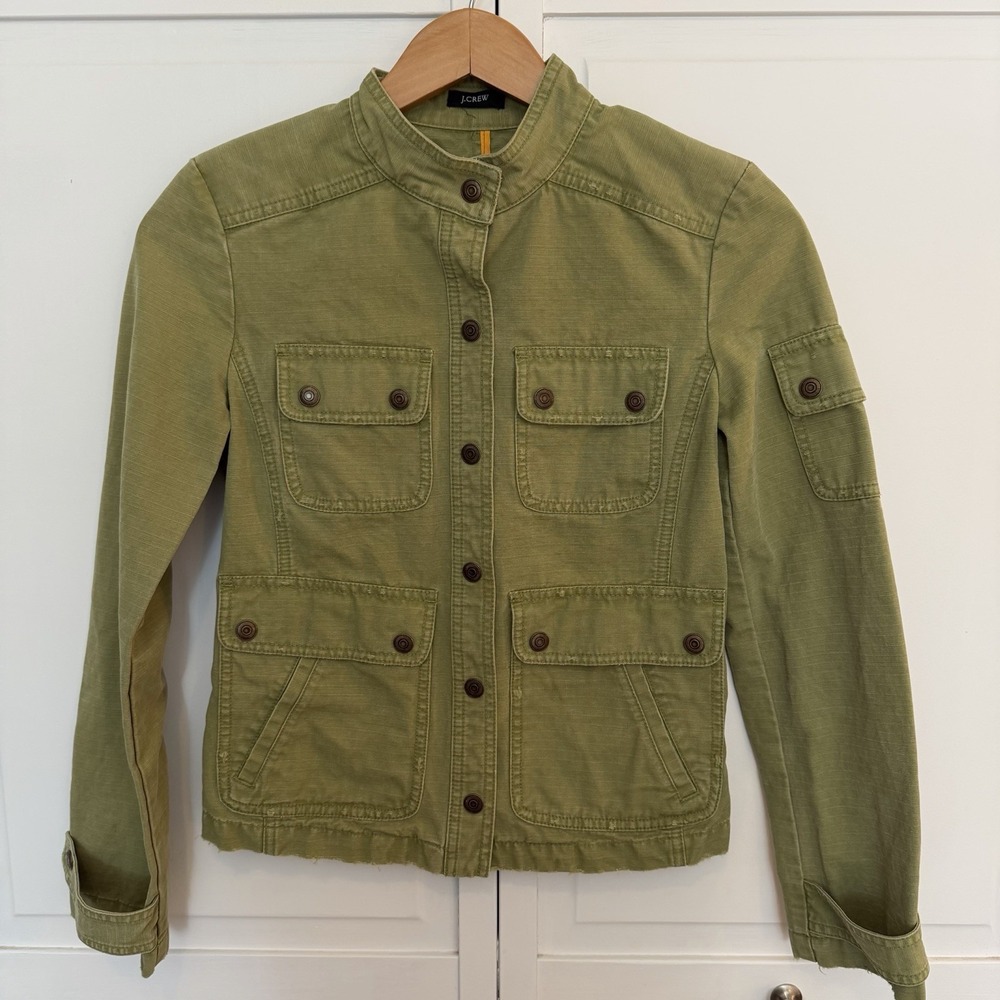 J Crew Jacket Women's XS Vintage Army Green Utility‎ Military Distressed Cotton